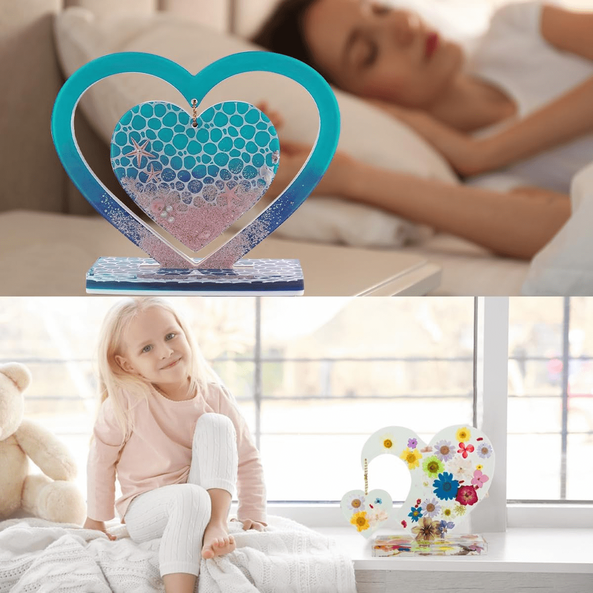 2 Set 3D Photo Frame Resin Mold,Heart Shape Silicone Mold for Resin,DIY Personalised Picture Epoxy Moulds
