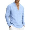 thumbnail image 5 of USNSM Mens Linen Henley Shirts Long Sleeve Casual Solid Color Summer Beach T Shirts with Pocket Lightweight Hippie Yoga Tops Blue XXL, 5 of 7