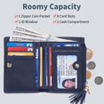 thumbnail image 3 of wqlpp-Small Wallet Women RFID Blocking Leather Credit Card Wallet with ID Window and Zippered Coin Pocket Tassel Cute Wallet, Navy Blue With Key Chain, Modern, 3 of 4