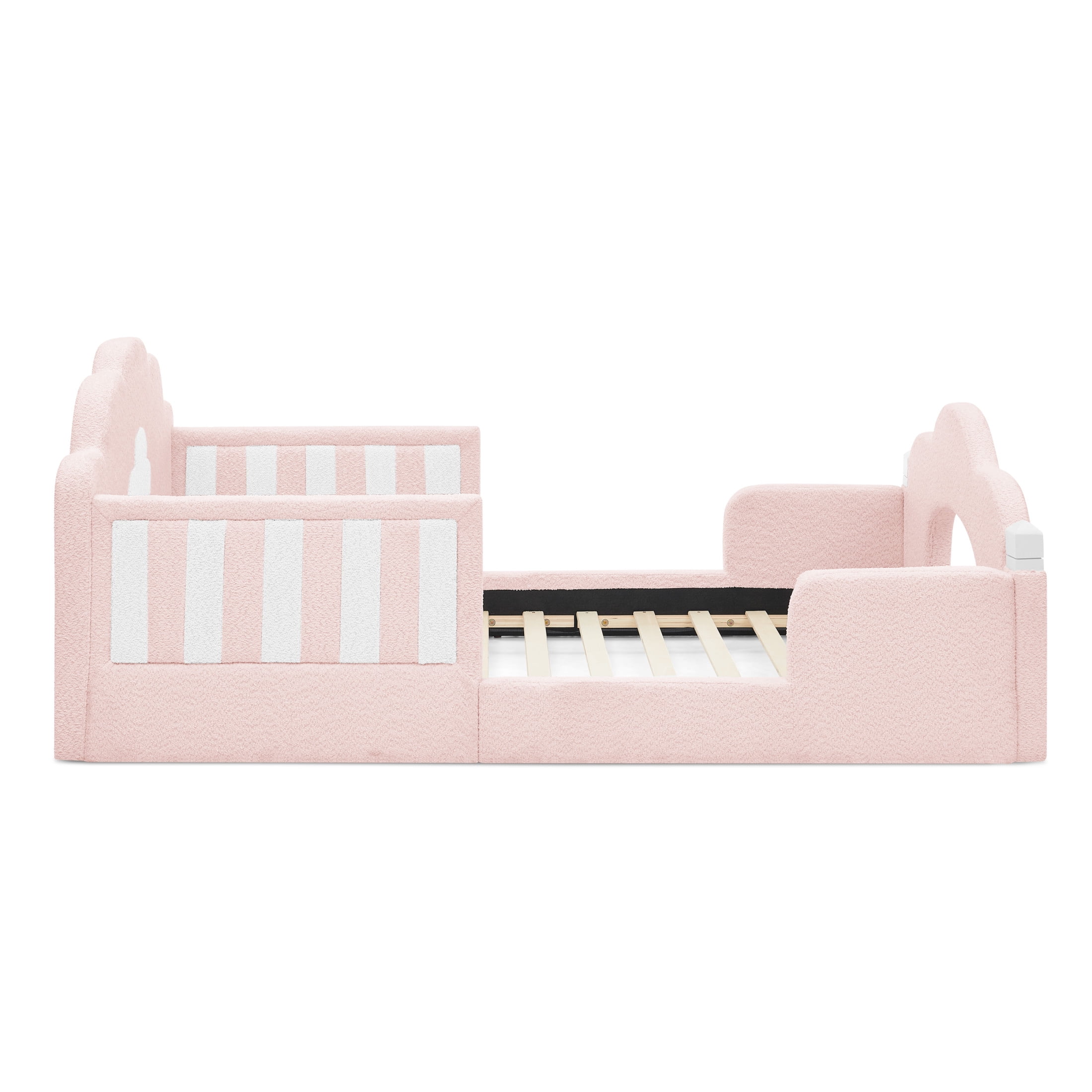GDF Studio Arvion Twin Size Cloud Bed with Safety Guardrails & Solid Wood Frame, Boucle Fabric Upholstered Bed, Pink