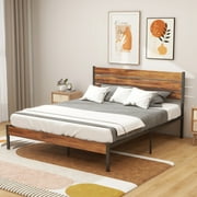 Nextay Queen Size Bed Frame with Headboard, Mattress Foundation with All Sturdy Metal Support, Under Bed Storage, No Box Spring Needed, Rust Brown