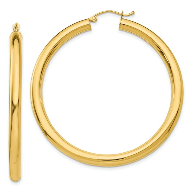 14k Yellow Gold 4mm Tube Hoop Earrings Round