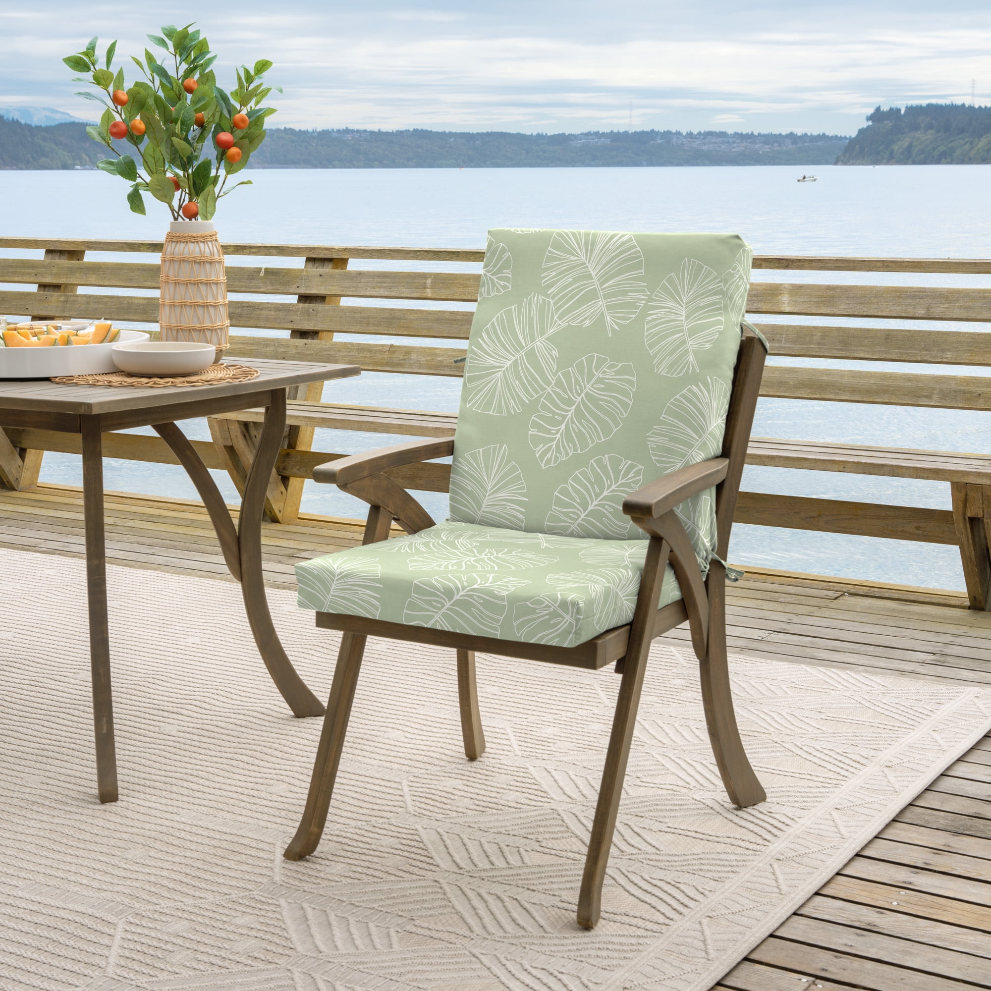 ARDEN Outdoor Dining Chair Cushion 20 x 20, Water Repellent, Fade Resistant 20 x 20, Coastal Green Leaf