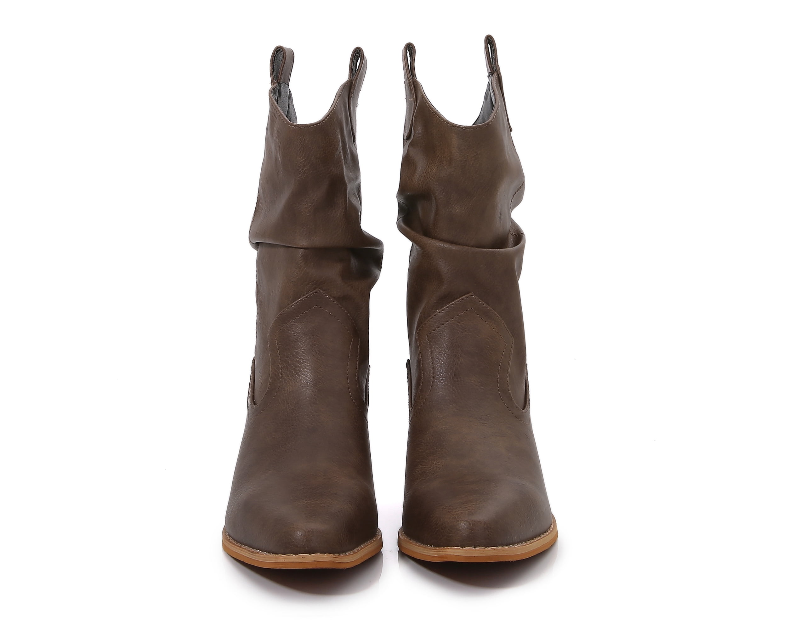 Premium PU Leather Wooden Heel Long Chelsea Boots (Khaki, 7)