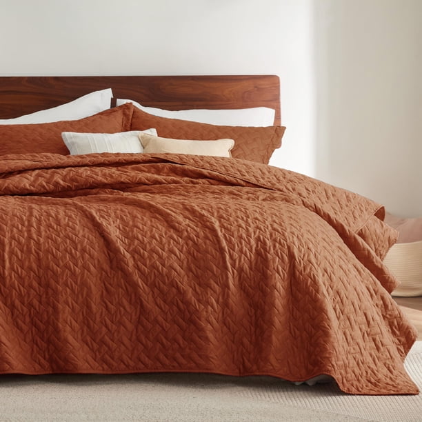 Colchas ligeras Quilt Bedsure tamaño queen, color rojo y naranja