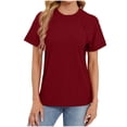 thumbnail image 1 of Timegard Hauts pour Femmes Manches Courtes Col Ras du Cou Couleur Unie Blouse Confortable T-Shirt Décontracté Ample Mode d'Été, 1 of 7