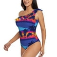 thumbnail image 2 of Gaeub Beach with Palm Trees Women's One Shoulder Ruffle Tummy Control Swimwear for Swimming Surfing Beach Party - Large, 2 of 8