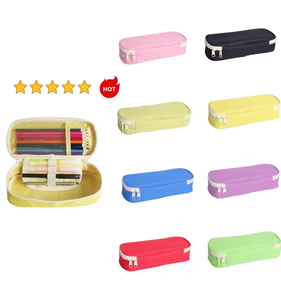 Large Capacity Pencil Case Pouch, Big Storage Pencil Bag with Slots and Mesh Pocket for Office Classroom Supplies, 1-Pack, Pink