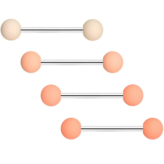 Body Candy 14G Womens 4Pc Stainless Steel White Peach Matte Barbell Tongue Ring Body Piercing Jewelry 5/8”