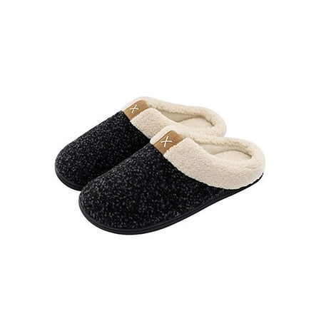 

Rockomi Womens Slippers Memory Foam Clogs Slipper Plush Lined House Shoes Unisex Breathable Cozy Winter Slides Non-slip Fluffy Warm Shoe Black 8.5-9