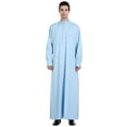 thumbnail image 2 of Men's Solid Color Arab Robe Traditional Thobe Garment for Prayer and Daily Wear, 2 of 7