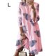 thumbnail image 1 of Vestido Mujer Vestido Estampado Vintage 3/4 Manga De Tela De Cuello Redondo, Rosa Hoja, L tholdsy AP002219-35, 1 of 5