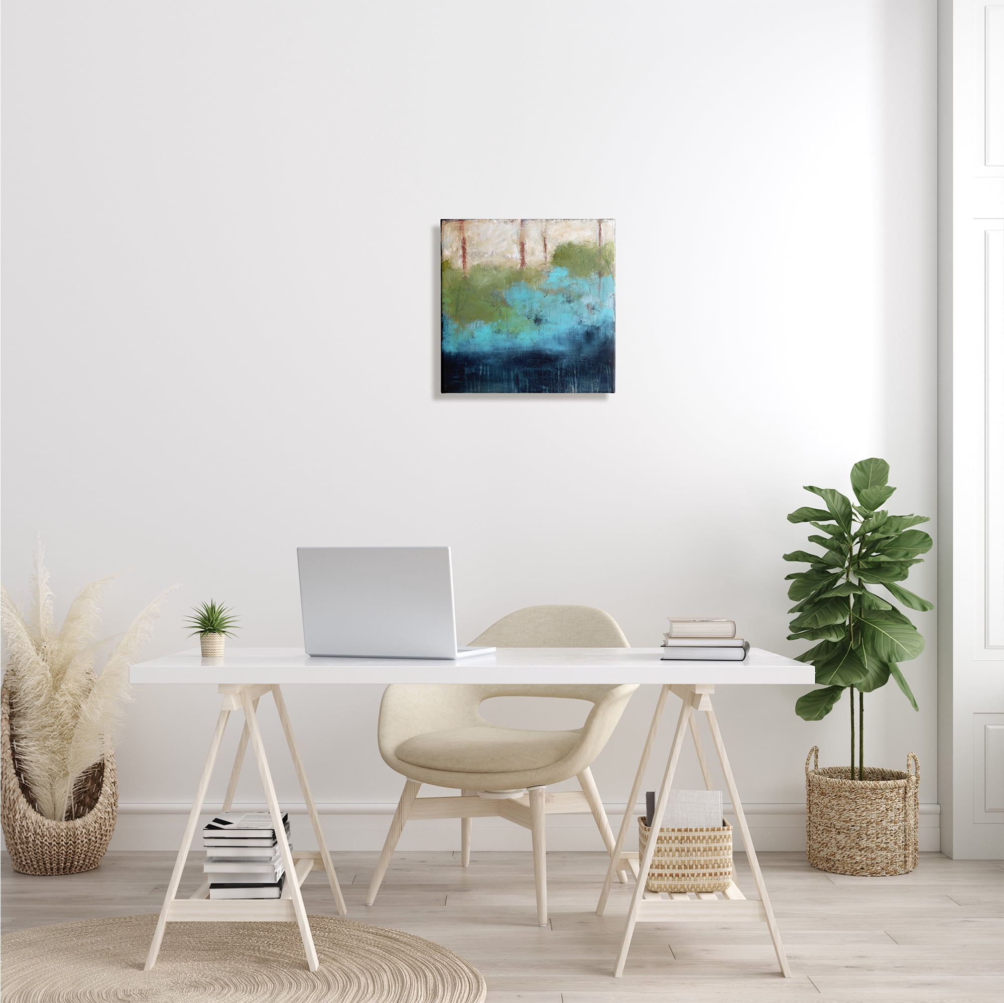 Forest Floor River Abstraction Blue Green Brown Abstract Gallery-Wrapped Canvas Print Wall Art, 17x17