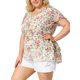 thumbnail image 2 of Women's Plus Size Top V Neck Floral Print Bell Sleeve Tiered Peplum Blouses White 3X, 2 of 7