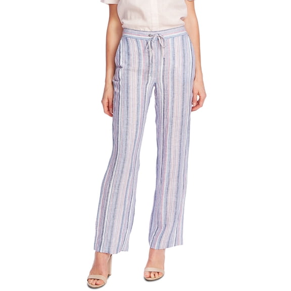 Vince Camuto Women's Cabana Stripe Wide Leg Linen Pants Pink Size Large