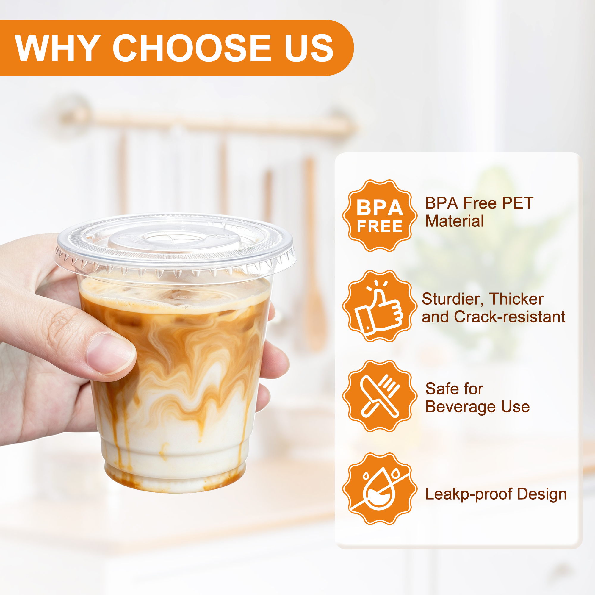 BagDream Clear Plastic Cups with Lids, 8 oz, 100 Pack photo 3