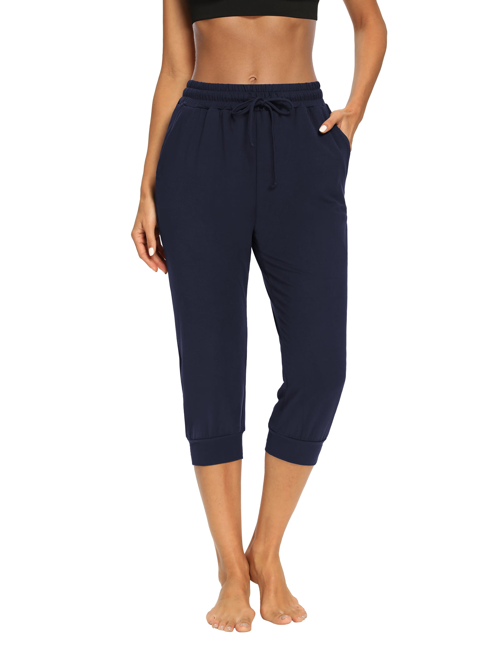 Sarin Mathews Womens Capri Yoga Pants Loose Comfy Workout Sweatpants Drawstring Joggers Lounge Pajama Pants with Pockets 