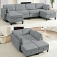 thumbnail image 4 of ZAFLY Sectional Sofa with Flexible Ottoman, U/L-Shaped Sofas and Couches, Upholstered Linen Fabric Couch for Living Room - Light Gray, 4 of 8