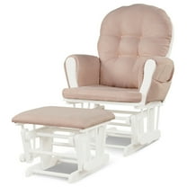 GVN Wood Glider and Ottoman Set with Padded Armrests and Detachable Cushion-Pink