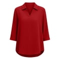 thumbnail image 4 of GUACER Women's 3/4 Sleeve Tops Casual Collared V Neck Blouses Loose Fit Cotton Linen Tunic Shirts for Ladies, 4 of 5