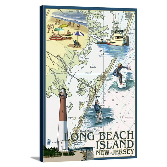 Long Beach Island, New Jersey - Nautical Chart - Lantern Press Artwork (16x24 Gallery Wrapped Stretched Canvas)