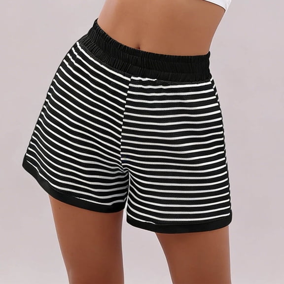 ClodeEU Womens Striped Elastic Waist Shorts with Pocket,Cute Loose Fit Summer Shorts Black,Womens Plus XL