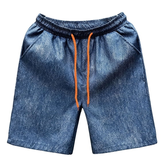 WRFWUL Mens Faux Denim Elastic Waist Drawstring Shorts Loose Lightweight Summer Casual Beach Board Shorts with Pockets