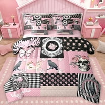 Homewish Gothic Skull Skeleton 7-Piece Twin Bedding Sets,Victorian Flower Bedding Comforter Set,Country Floral Sheet Sets For Teens,Super Cozy Room Decor Reversible