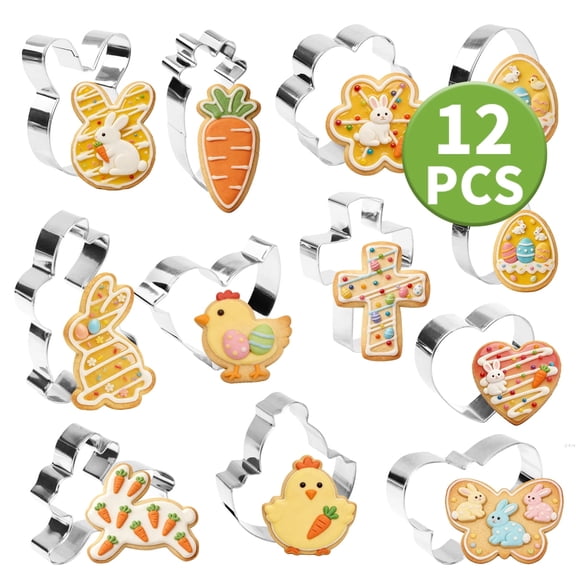 Easter Cookie Cutters Set for Easter Party Supplies Bunny Egg Bunny Face Peeps Flower Chick Carrot Mini Easter Sandwich Cutters for Spring Baking 12Pcs Set 1