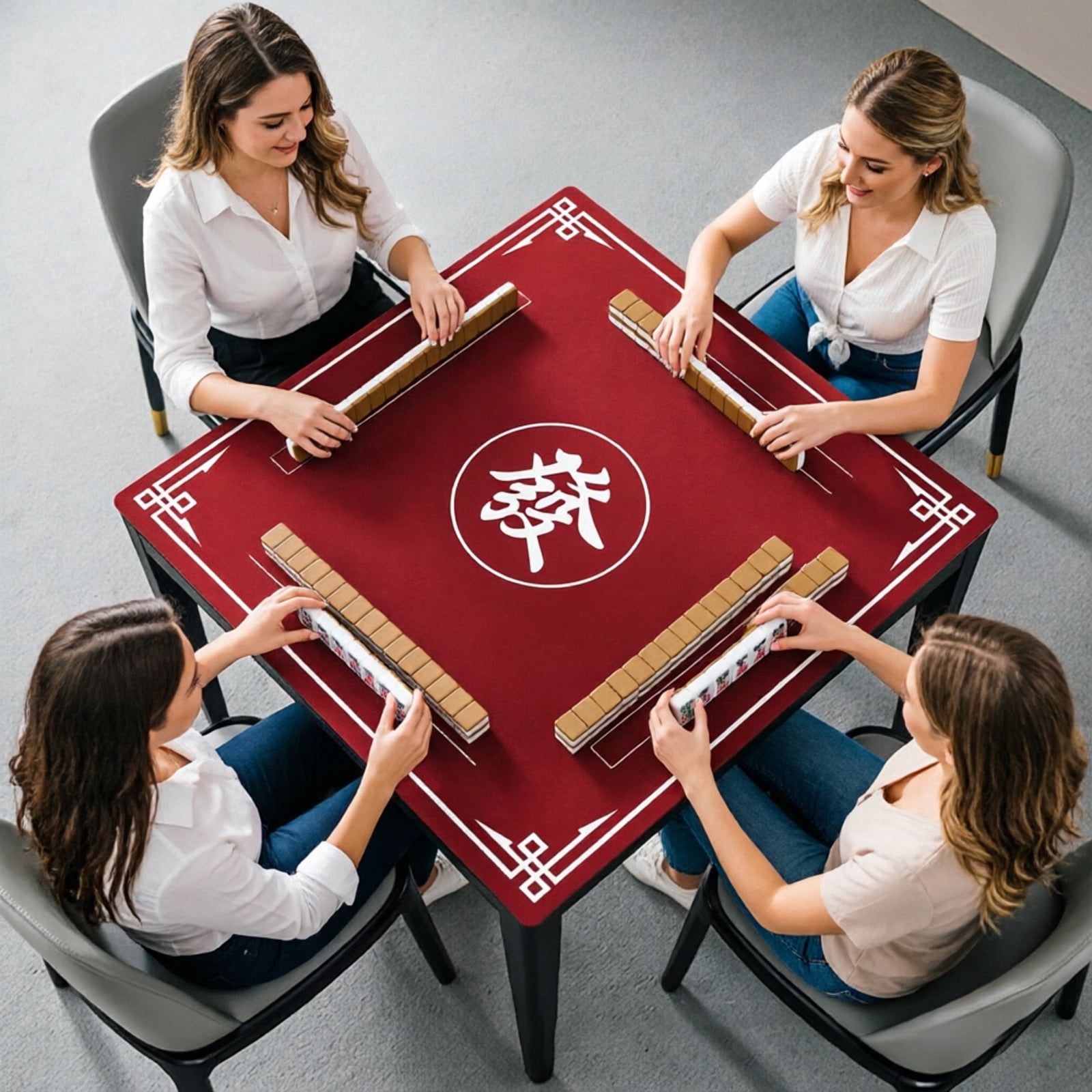 Heavy Duty 31.5 x 31.5 Inch Mahjong Table Mat Non Slip Noise Reducing Cover for Tile Game Poker Cards and Dominoes