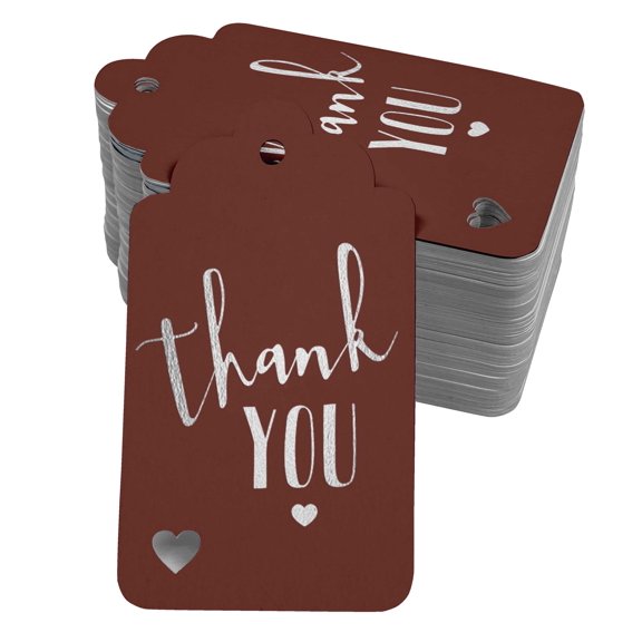 Inkdotpot Real Silver Foil ThankYou Bridal Shower-Baby Shower-Retirement-Wedding-Birthday Tags Favor Hang Paper Tags 50 Pack
