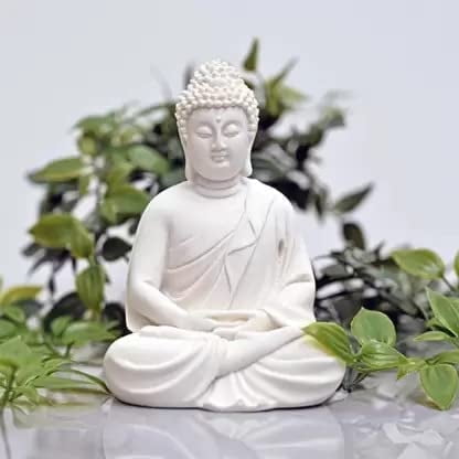 Buddha White Premium Rare Handcrafted Polymarble Meditation/Dhyan White Buddha Statue Lord Figurine/Idol, Medium