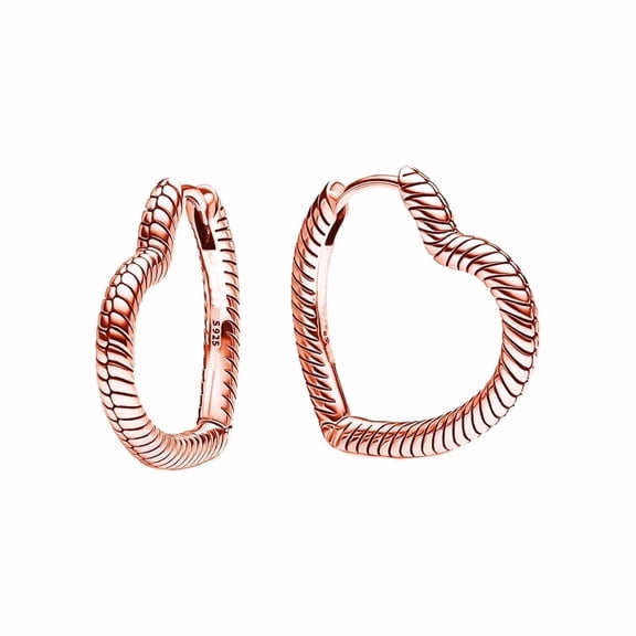 ROSIANNA Rose Gold Hypoallergenic Asymmetrical Heart Hoop Earrings, 925 Sterling Silver