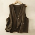 thumbnail image 2 of Lovskoo Womens Cotton Linen Vest Casual Loose V Neck Sleeveless Vests Jacket Blazer Waistcoat with Pockets Coffee, 2 of 9