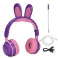 thumbnail image 1 of Auriculares Bluetooth 5.0 con Orejas de Conejo, Auriculares inalámbricos Plegables para niños con luz LED de Color para PC, Tableta, Aprendizaje en línea, Púrpura, 1 of 5