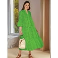 thumbnail image 4 of Women'S 2025 Lace Eyelet Embroidery Maxi Dress V-Neck Trumpet Sleeve Boho Flowy Swing Dress Green M, 4 of 9