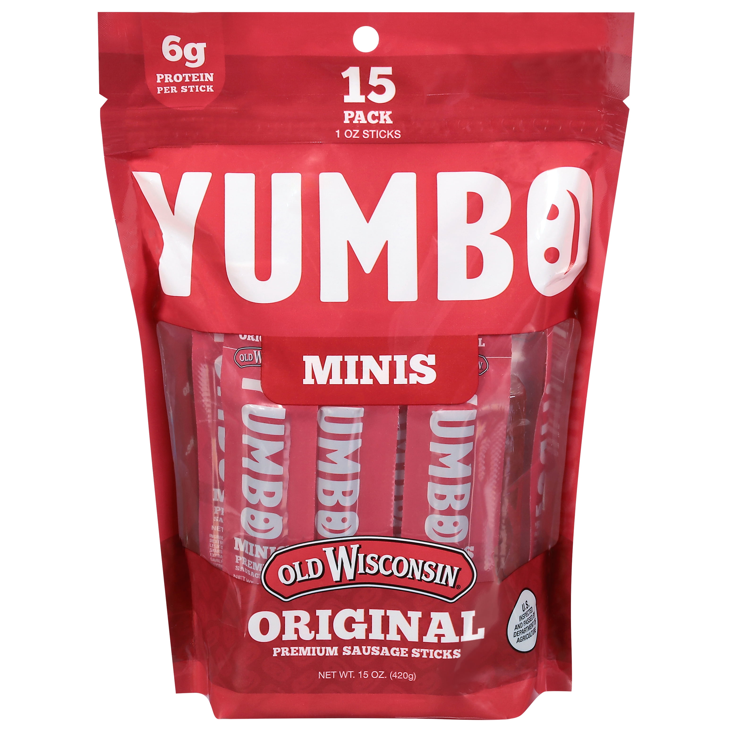 Yumbo  Premium Original Flavor Summer Sausage Deli Sticks, 1oz 15 Count Bag, Made by Old Wisconsin