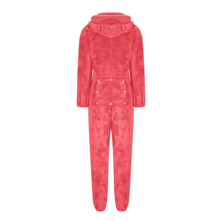 TMOYZQ Women's Flannel Adult Onesie Pajamas, Cute Ear Hooded