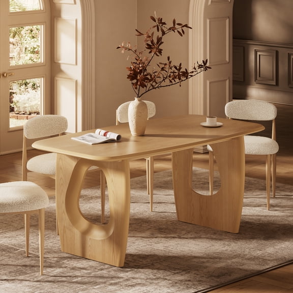 Morden Fort 68-inch Modern Dining Table for 4-6, Rectangle Kitchen Table Hollowed-Out Legs Design, Water-Resistant MDF Top with Rounded Edges, Natutal Wooden Dining Room Table
