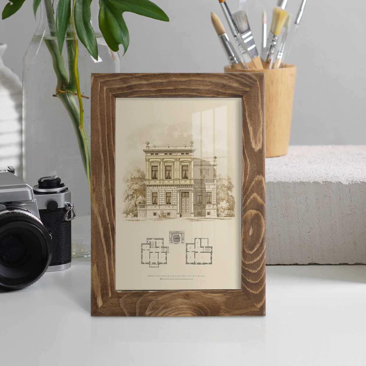Estate and Plan III -Framed Print w/glass-Walnut
