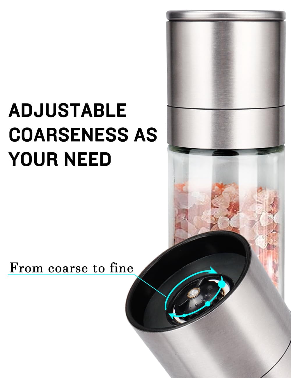 Salt and Pepper Grinder Set Refillable Adjustable Coarseness Stainless Steel Ceramic Rotor Kitchen Spice Mill