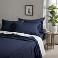 thumbnail image 3 of Seed and Seam 4-Piece Navy Blue Sheet Set – 400 Thread Count Cotton, Deep Pocket, King Size, 3 of 4