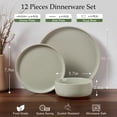thumbnail image 6 of Vesteel 12-Piece Dinnerware Set for 4, Handcrafted Ceramic Plates and Bowls Set, Speckled Stoneware Dishes Set for Family, Microwave & Dishwasher Safe - Light Green, 6 of 11