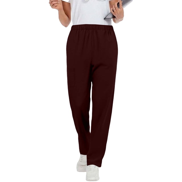 RKSTN Women Scrub Pants Plus Size Solid Color Mid Rise Straight Leg Lightweight Pull on Scrub Pants with Multiple Pockets