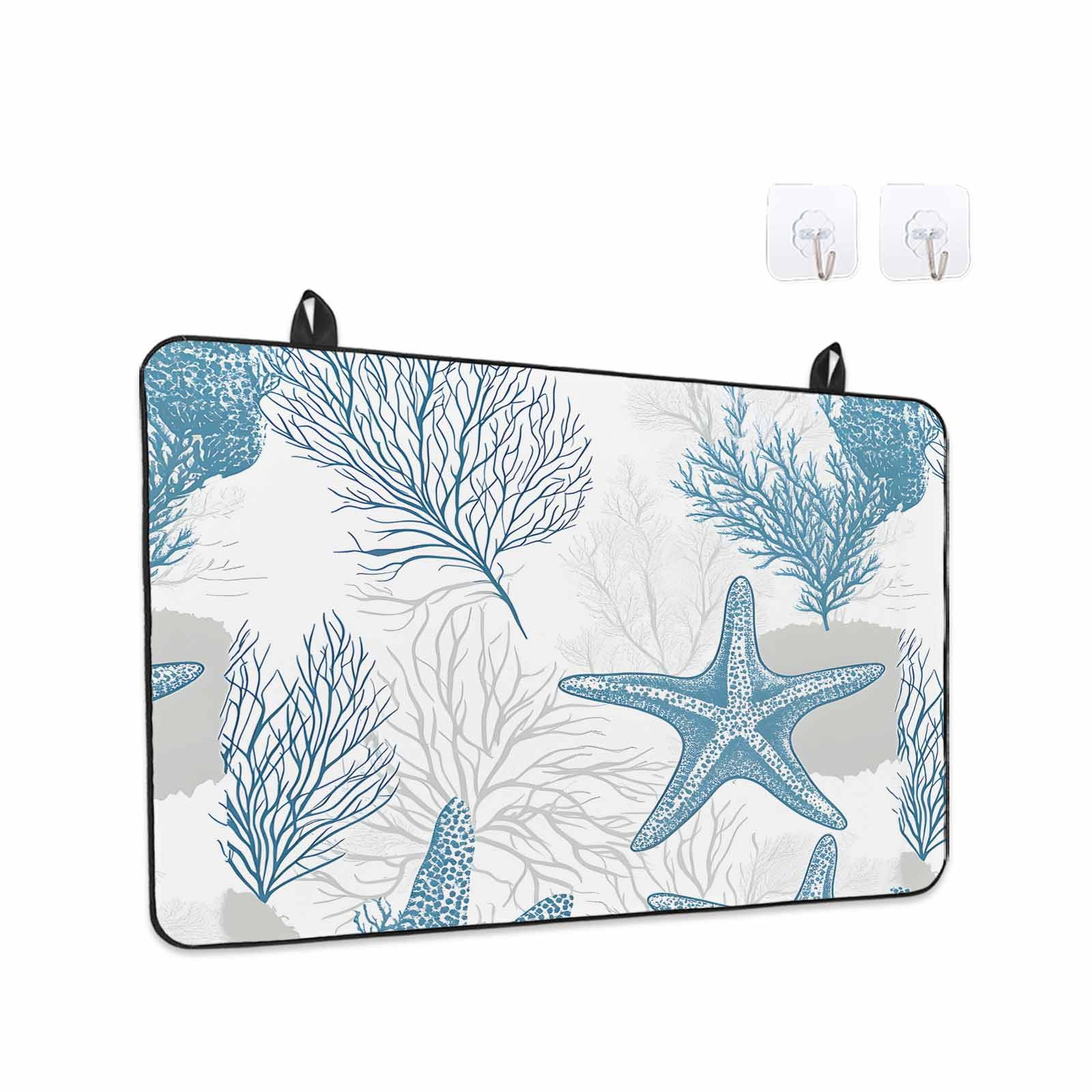 Coastal Starfish Stove Top Cover for Electric Stove, Heat-proof & Non Slip Glass Top Stove Cover Protector, 0cean Nautical Coral Seagrass Nature Kitchen Flat Cooktop Rubber Mat 24x21 Inches