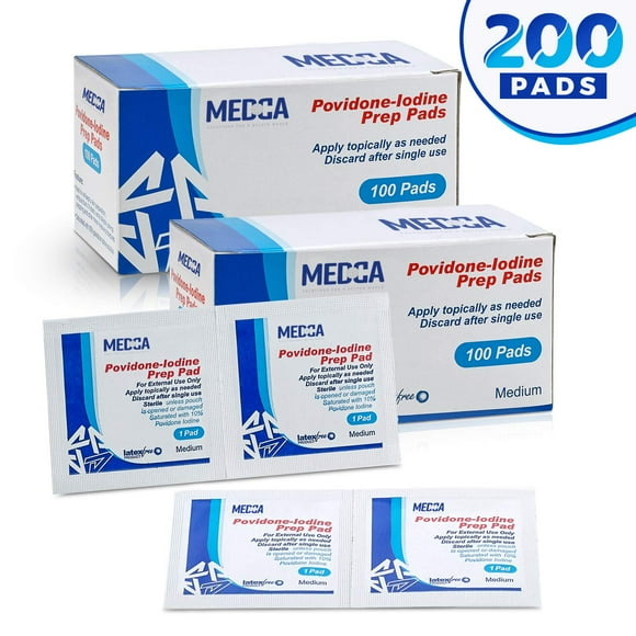 Iodine Prep Pads - (Box of 200 Count) Iodine Prep Solution Pads, 10% Povidone Iodine Swabs for Individual Disinfecting Wipes, Disposable Cotton Antiseptic Surgical Pad for Wound Care, and First Aid