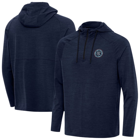Men's-Antigua  Heather Navy New York City FC Spikes Raglan Quarter-Zip Pullover Hoodie