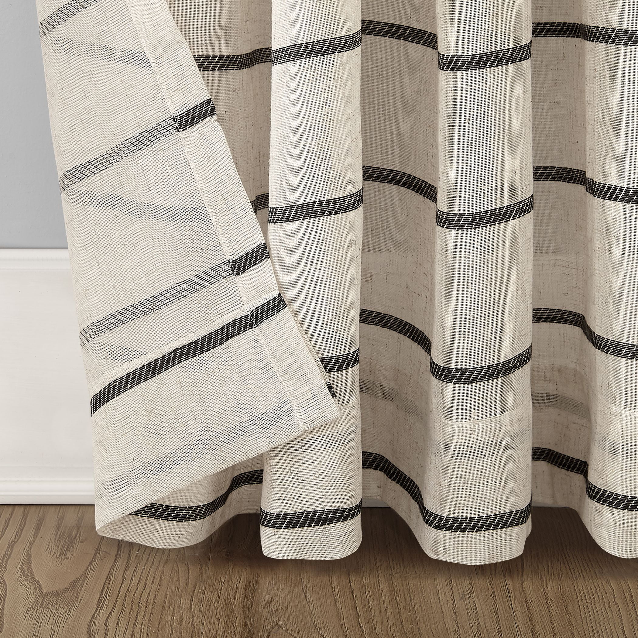 Clean Window Twill Stripe Anti-Dust Linen Blend Sheer Curtain Panel, 52"x84", Black/Linen