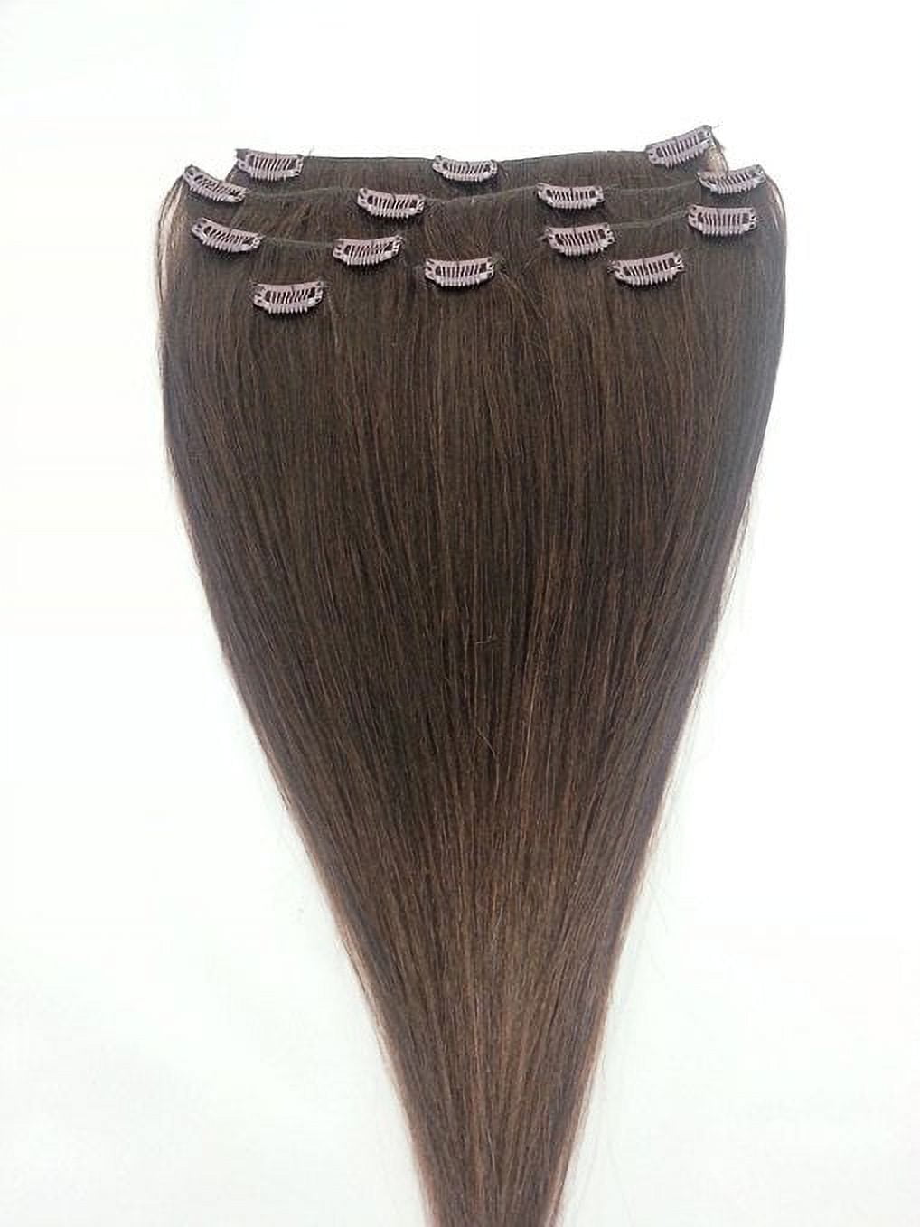24″ 100% Clip in Human Hair Extensions 7Pcs,14 clips #3 Medium Dark Brown