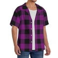thumbnail image 3 of Salouo Purple Black Plaid Pattern Cuban Collar Shirts for Men Button-Down Shirt Men's Short Sleeve Shirts Hawaiian Shirts Casual Shirts -Small, 3 of 6